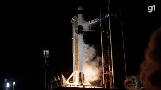 SpaceX e Nasa lançam foguete com quatro tripulantes para missão espacial de longa duração - Programa: G1 Inovação 