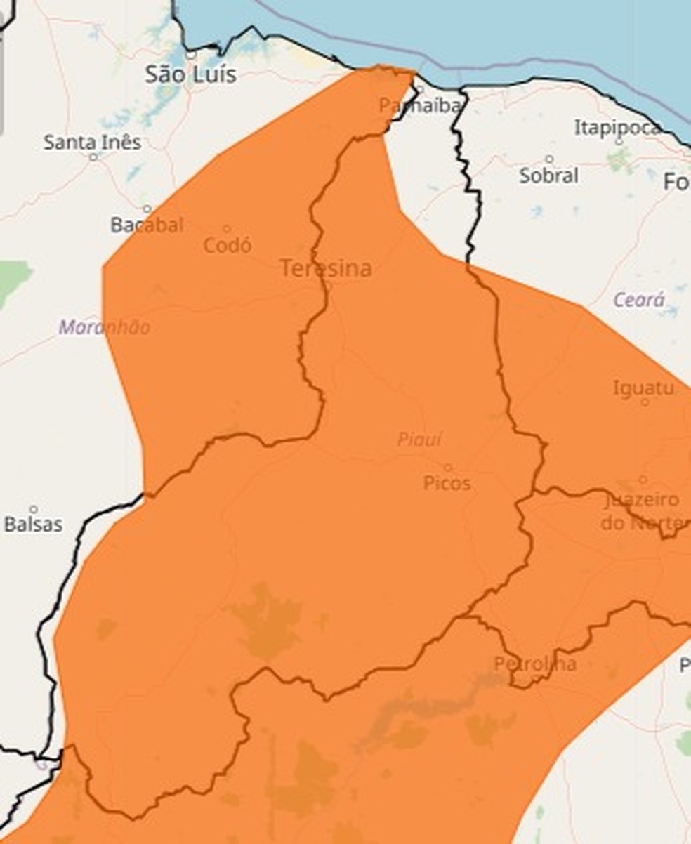209 municípios do Piauí estão em alerta laranja nesta sexta (16) — Foto: Foto: Reprodução/Site Inmet