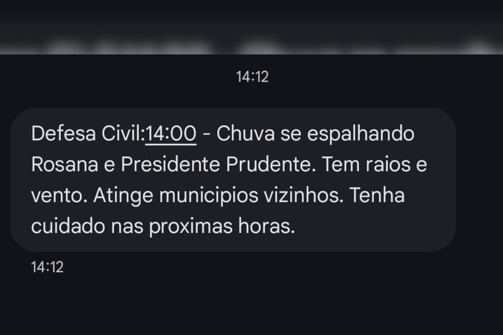 Alerta indica que chuvas se aproximam de Presidente Prudente, Rosana e cidades próximas — Foto: Reprodução