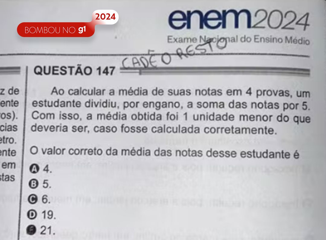 Bombou no g1: questão do Enem 2024 sobre média de notas tirou paz dos estudantes durante a prova; relembre