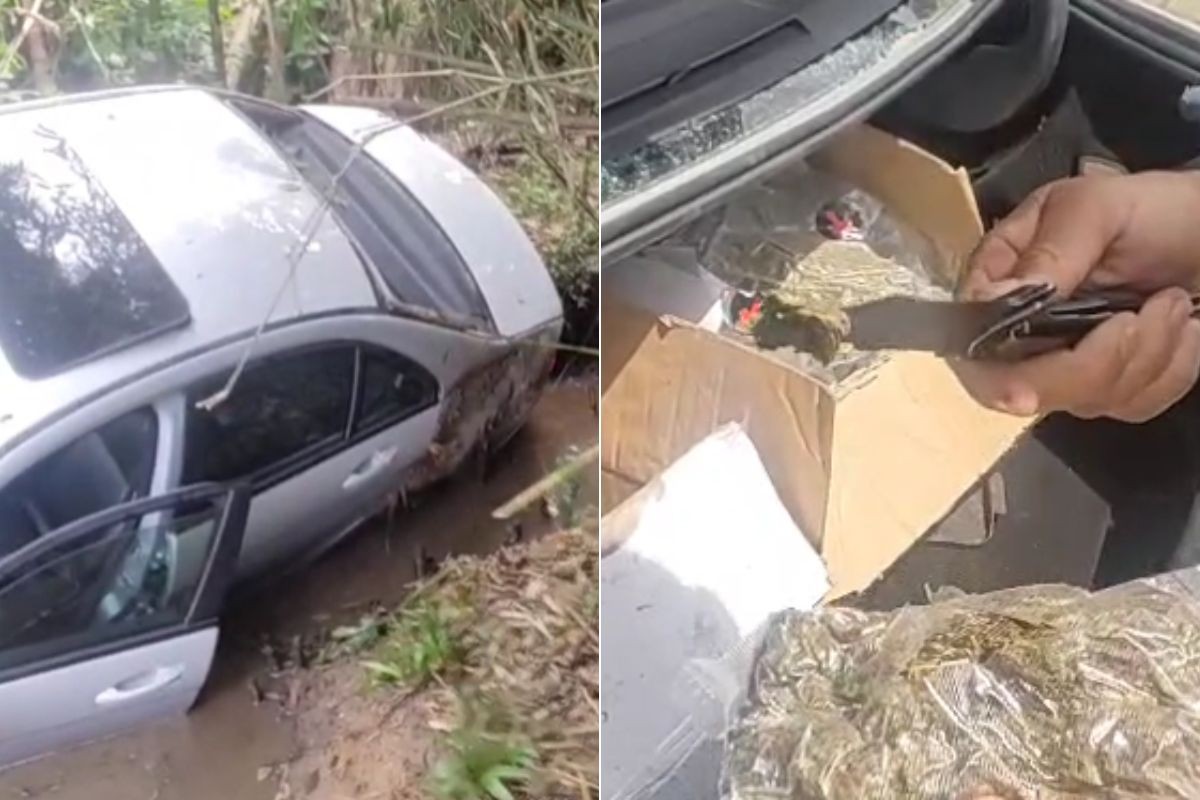 Homem é preso após atolar carro na lama com mais de 20 kg de 'supermaconha' no interior de SP; VÍDEO