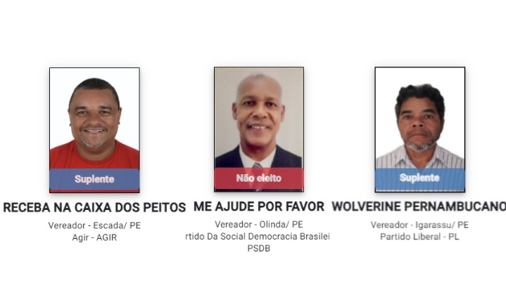 'Me ajude por favor', 'Receba na caixa dos peitos' e 'Macarrão é massa': veja nomes inusitados usados por candidatos em PE