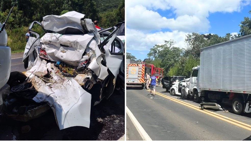 Acidente aconteceu na BR-476 em União da Vitória — Foto: Cedida pelo Portal Lapeano e Polícia Rodoviária Federal