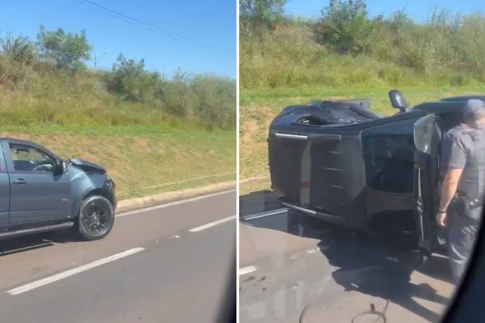 Batida entre caminhonete e carro deixa feridos na SP-294 em Osvaldo Cruz (SP) — Foto: Inúbia Notícias/Reprodução