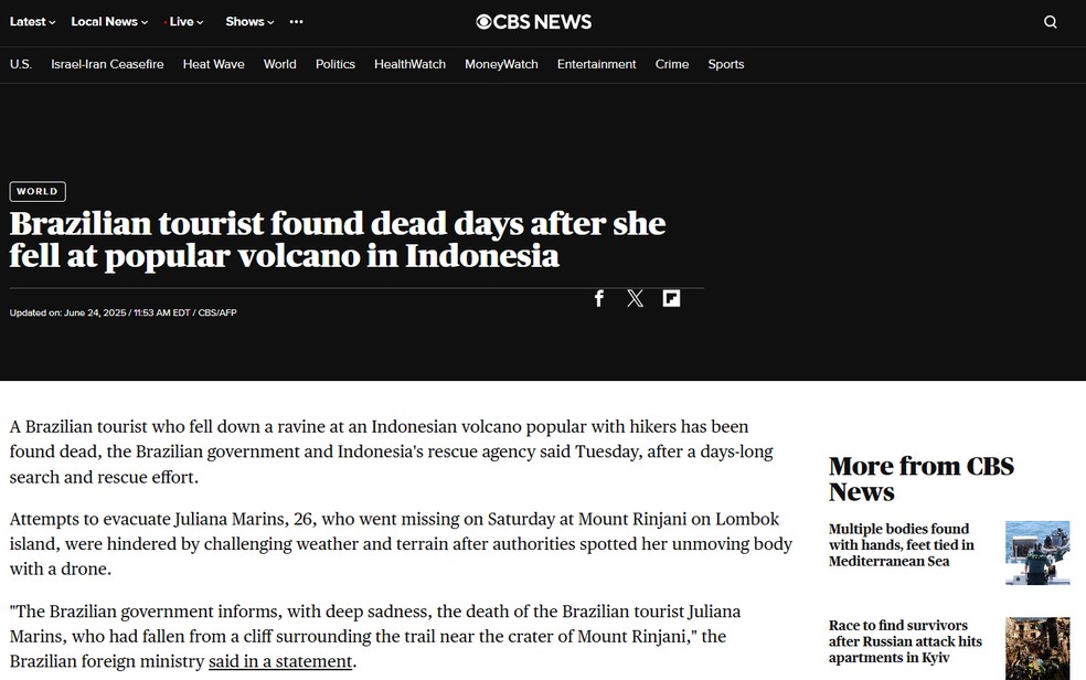 CBS News, EUA — Foto: Reprodução