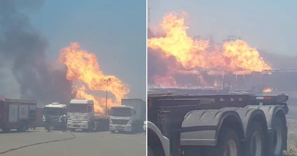 Incêndio em empresa de transportes em Fortaleza destruiu veículos — Foto: Reprodução