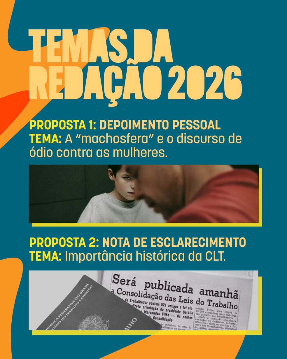 Propostas de temas para redação no vestibular da Unicamp 2026 — Foto: Unicamp