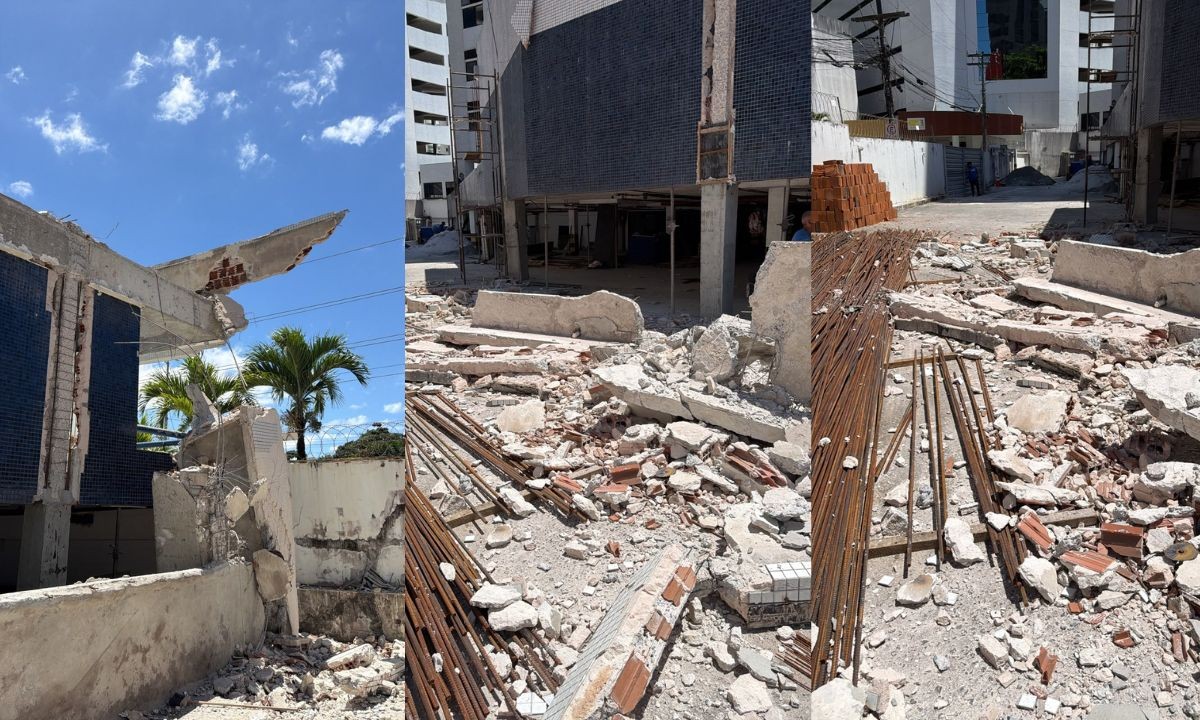 Trabalhador fica ferido durante demolição de prédio após desabamento de marquise em Salvador