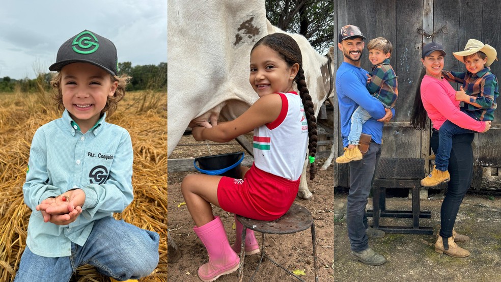 José Marcos, Sofhya, Mizael e Benício fazem vídeos mostrando a vida no campo. — Foto: Arquivo pessoal