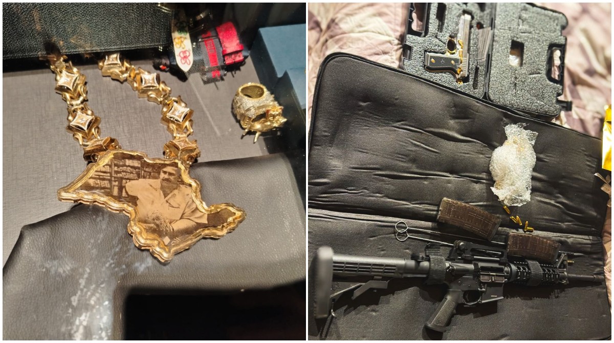 Colar com imagem de Pablo Escobar, armas e carros de luxo são apreendidos