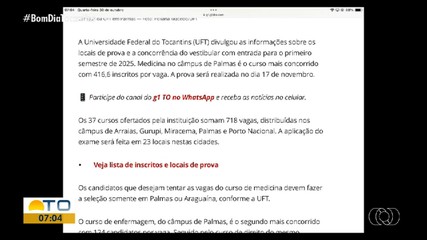 g1 Tocantins: curso de medicina em Palmas é o mais concorrido do vestibular da UFT