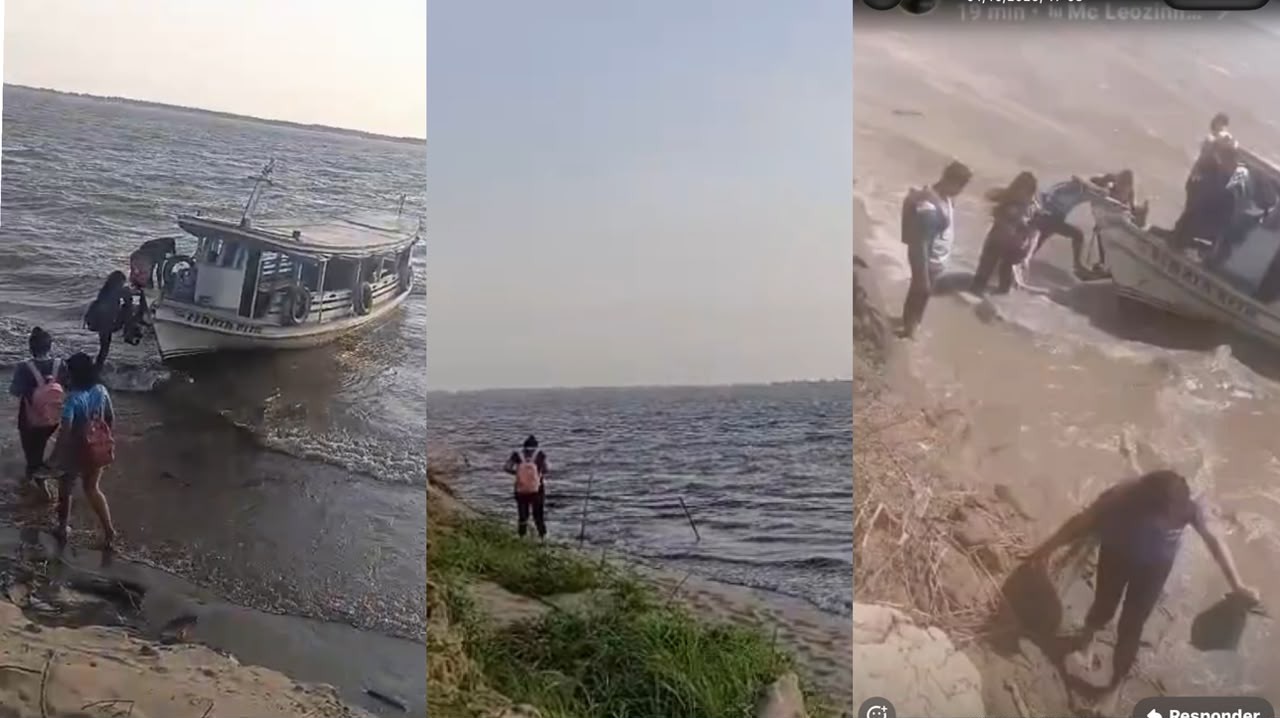 VÍDEO: Alunos enfrentam lama e travessia de rio para chegar a escola em Santarém