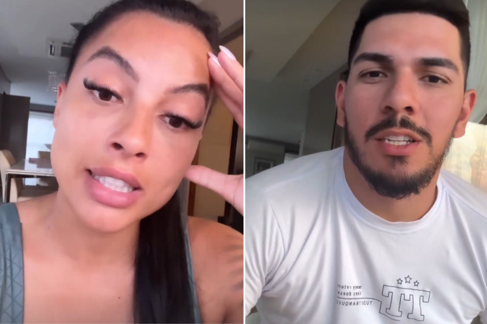 Juliane Costa e o marido João Paulo, goleiro do Santos FC, se manifestaram sobre invasão de criminosos ao prédio onde moram — Foto: Reprodução/Instagram