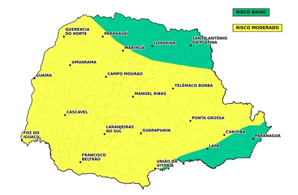 Alerta para esta quarta-feira (28)  — Foto: Reprodução/Defesa Civil e Simepar