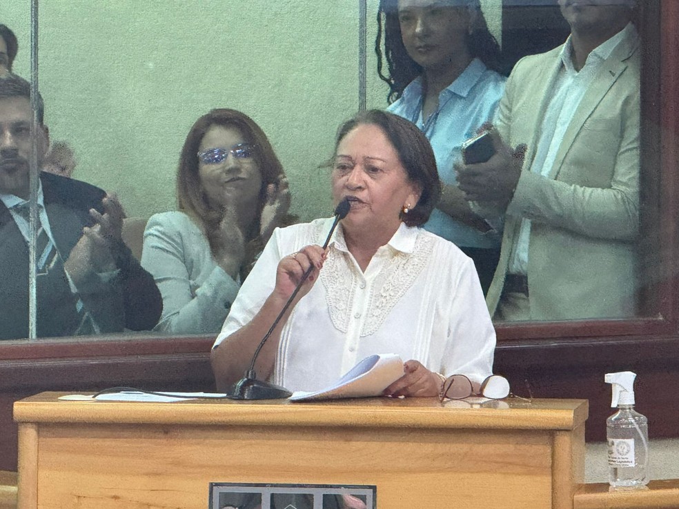 Fátima Bezerra (PT) em durante a leitura da mensagem anual na Assembleia Legislativa do RN — Foto: Sérgio Henrique Santos/Inter TV Cabugi