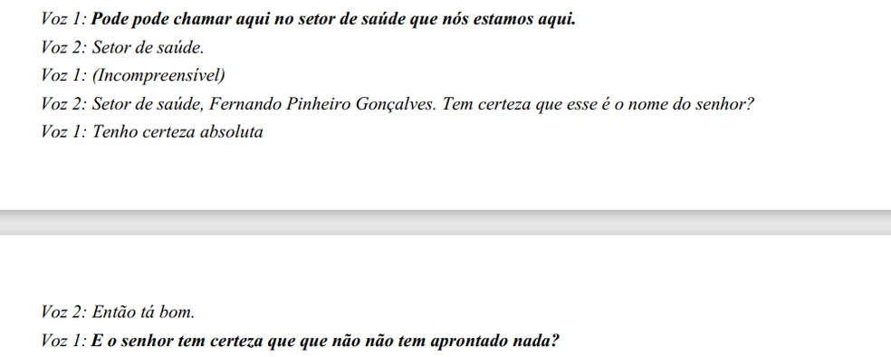 Transcrição da ligação — Foto: Reprodução/Tribunal Regional Federal da 4ª Região