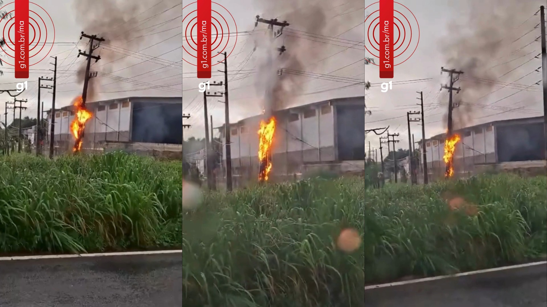 VÍDEO: Poste pega fogo na BR-135, em São Luís; ninguém fica ferido