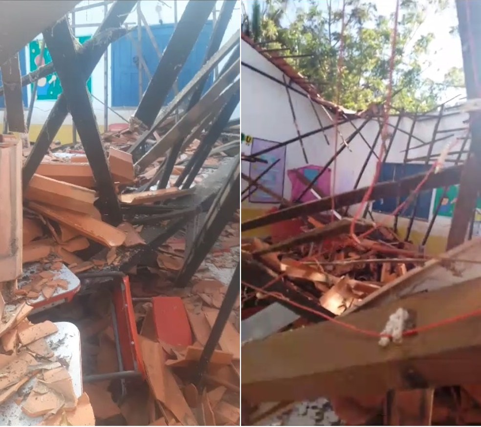 Telhado de escola na zona rural de Timon (MA) desaba na madrugada — Foto: Reprodução