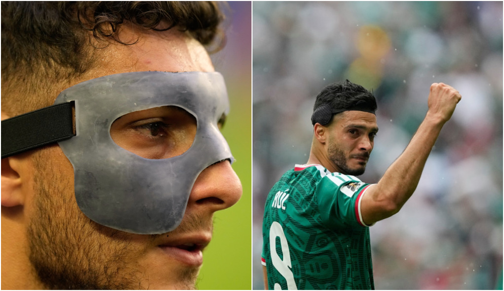 Jogadores utilizam equipamentos de proteção facial e craniana durante a Copa do Mundo