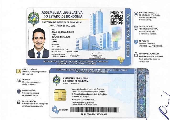 ALE-RO cria carteira de identidade funcional com chip e QR Code para deputados estaduais; entenda