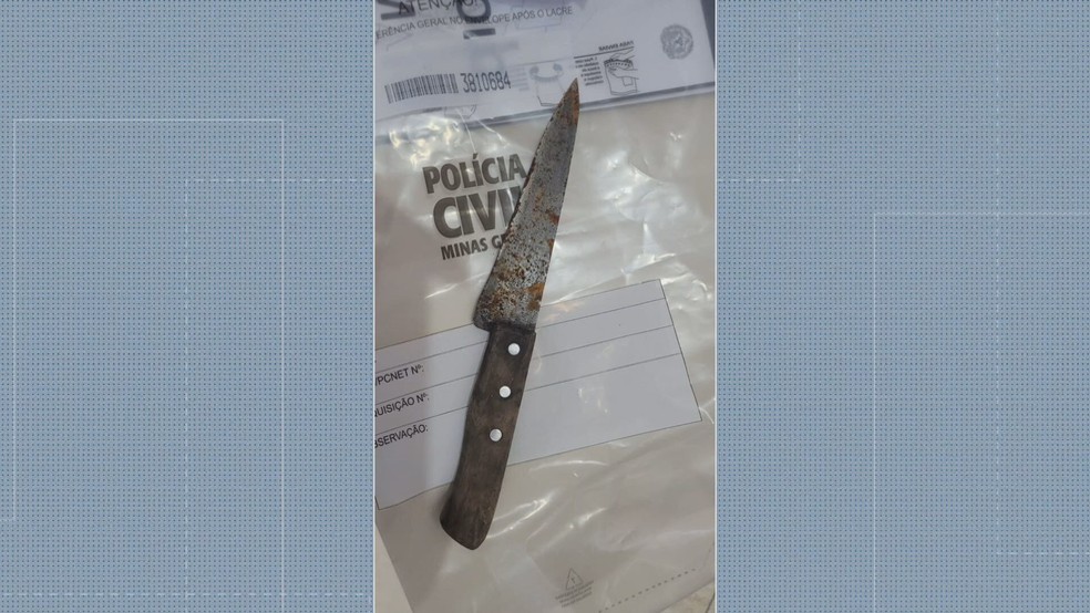Faca usada no crime foi apreendida pela Polícia Civil — Foto: Reprodução/TV Globo
