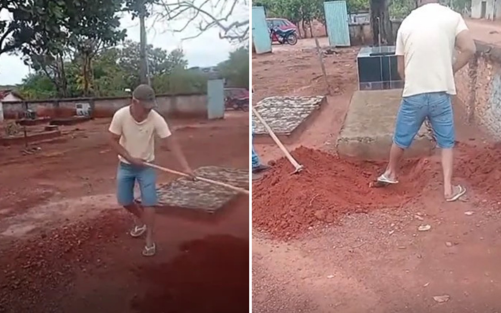 Família abre cova para enterrar mulher após não encontrar coveiro em cemitério