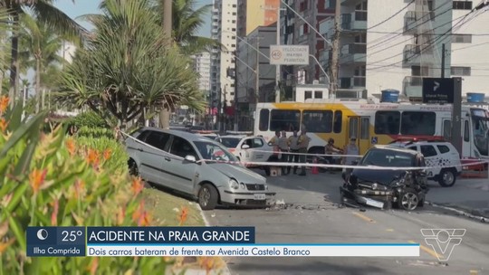Dois carros colidem frontalmente em Praia Grande - Programa: Jornal Tribuna 2ª Edição 