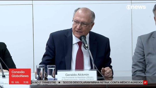 Alckmin: apesar de pedido de empresários, governo não planeja pedir adiamento de tarifaço de Trump e quer 'resolver problema' - Informação foi dada após reunião com empresários de setores mais atingidos pelos impostos anunciados. Medida está prevista para entrar em vigor no dia 1º de agosto.