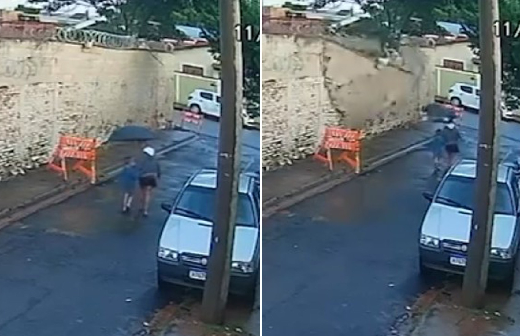 'Milagre', diz mãe que escapou com filho de queda de muro de escola em Jardinópolis, SP