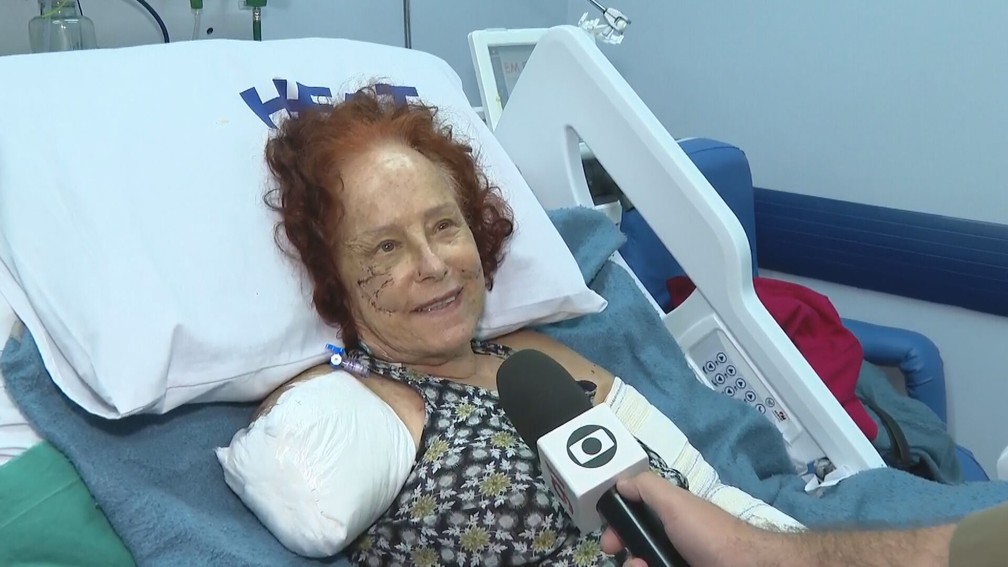 Roseane Murray teve alta de hospital no RJ nesta quinta-feira (18) — Foto: Reprodução/ TV Globo