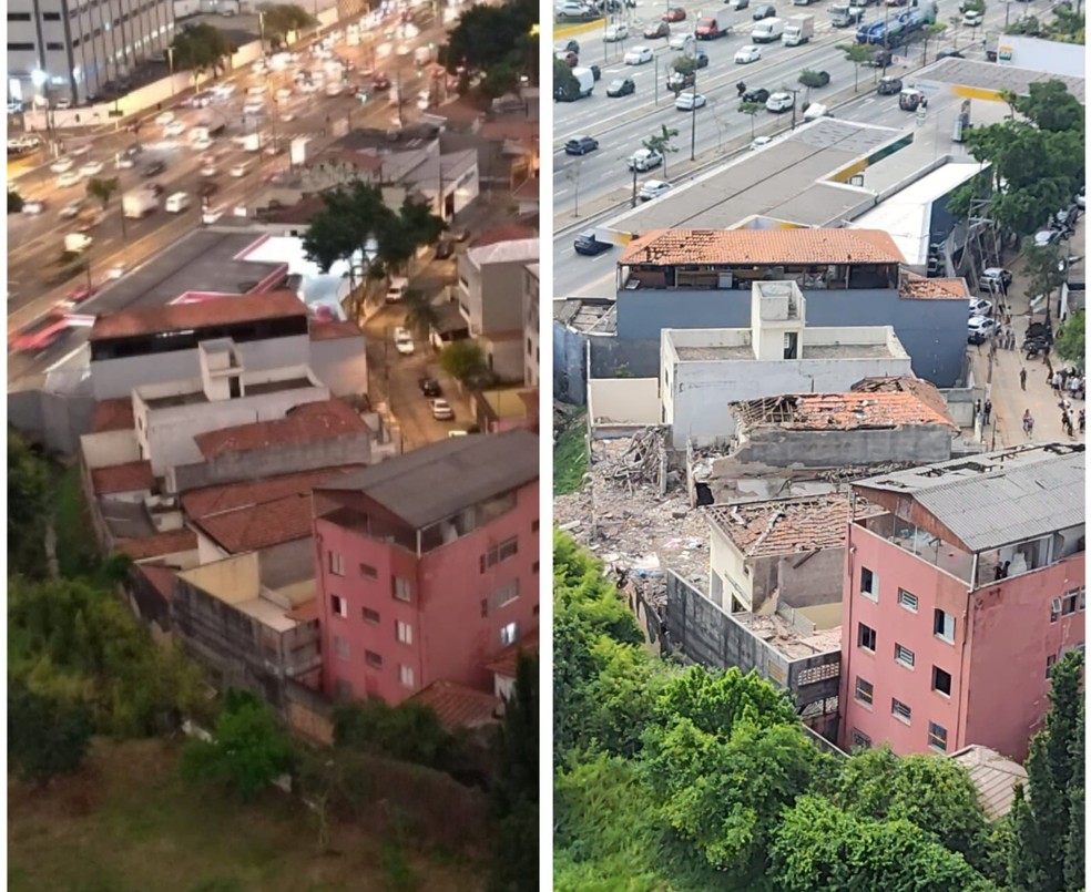 Antes e depois da casa que explodiu no Tatuapé — Foto: William Santos/TV Globo
