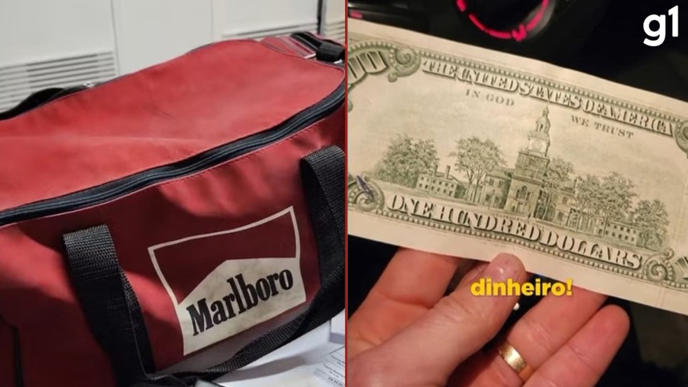 Cerca de US$ 10 mil foram encontrados em mala por equipe que fazia triagem de doações ao RS — Foto: Reprodução