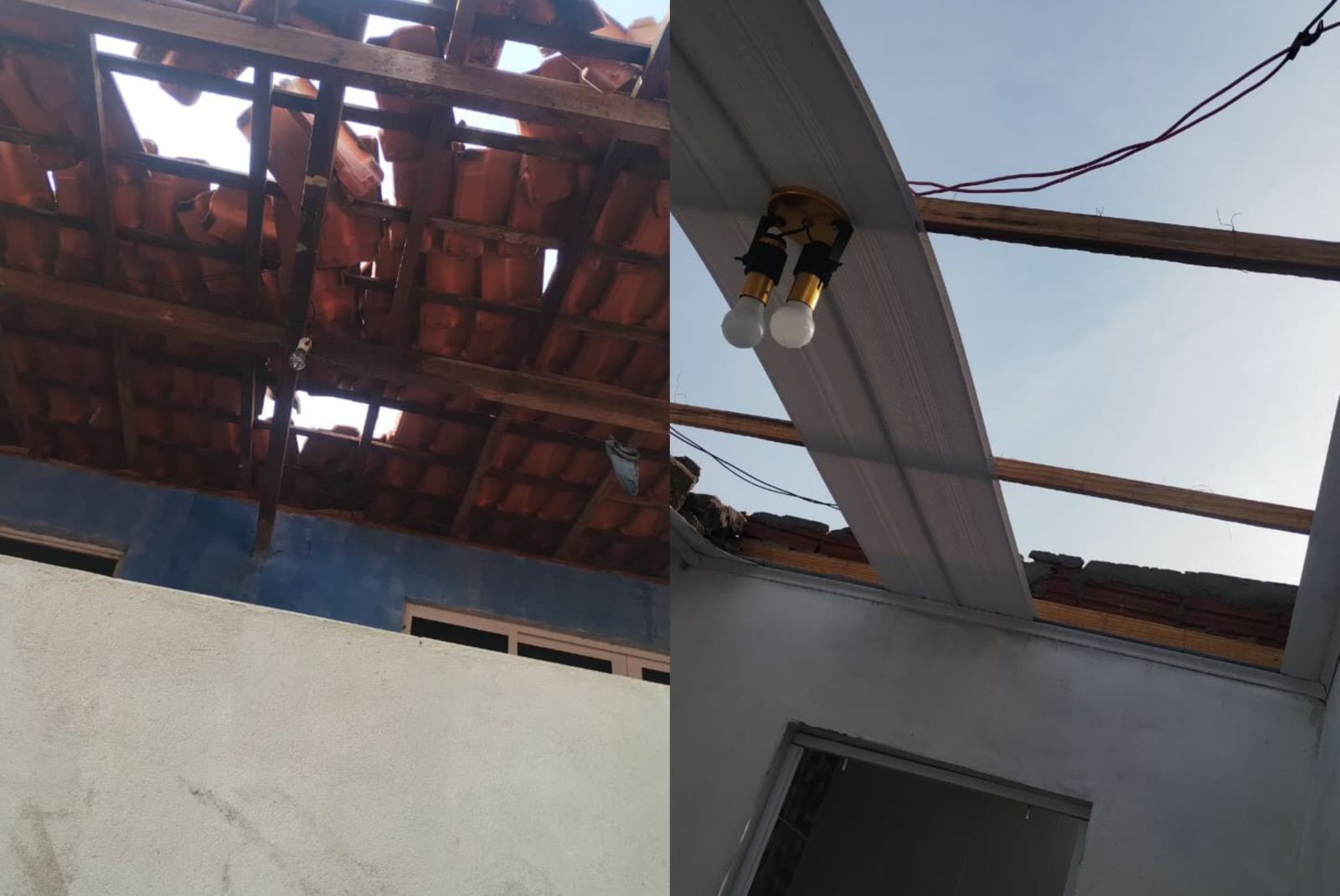 Chuva e ventos fortes destelham pelo casas em Guapiara