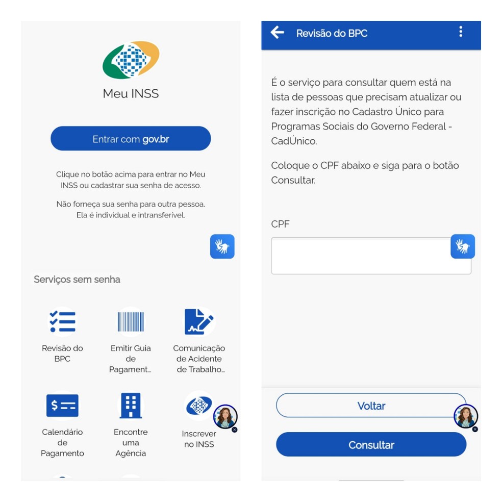Atualização BPC: para a consulta, não são necessários login e senha: basta usar o número do CPF. — Foto: Reprodução/Meu INSS