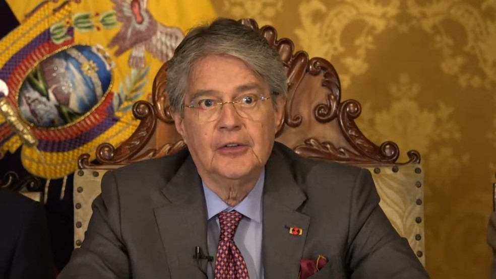 Presidente do Equador, Guillermo Lasso, durante pronunciamento oficial — Foto: Reprodução/Governo do Equador