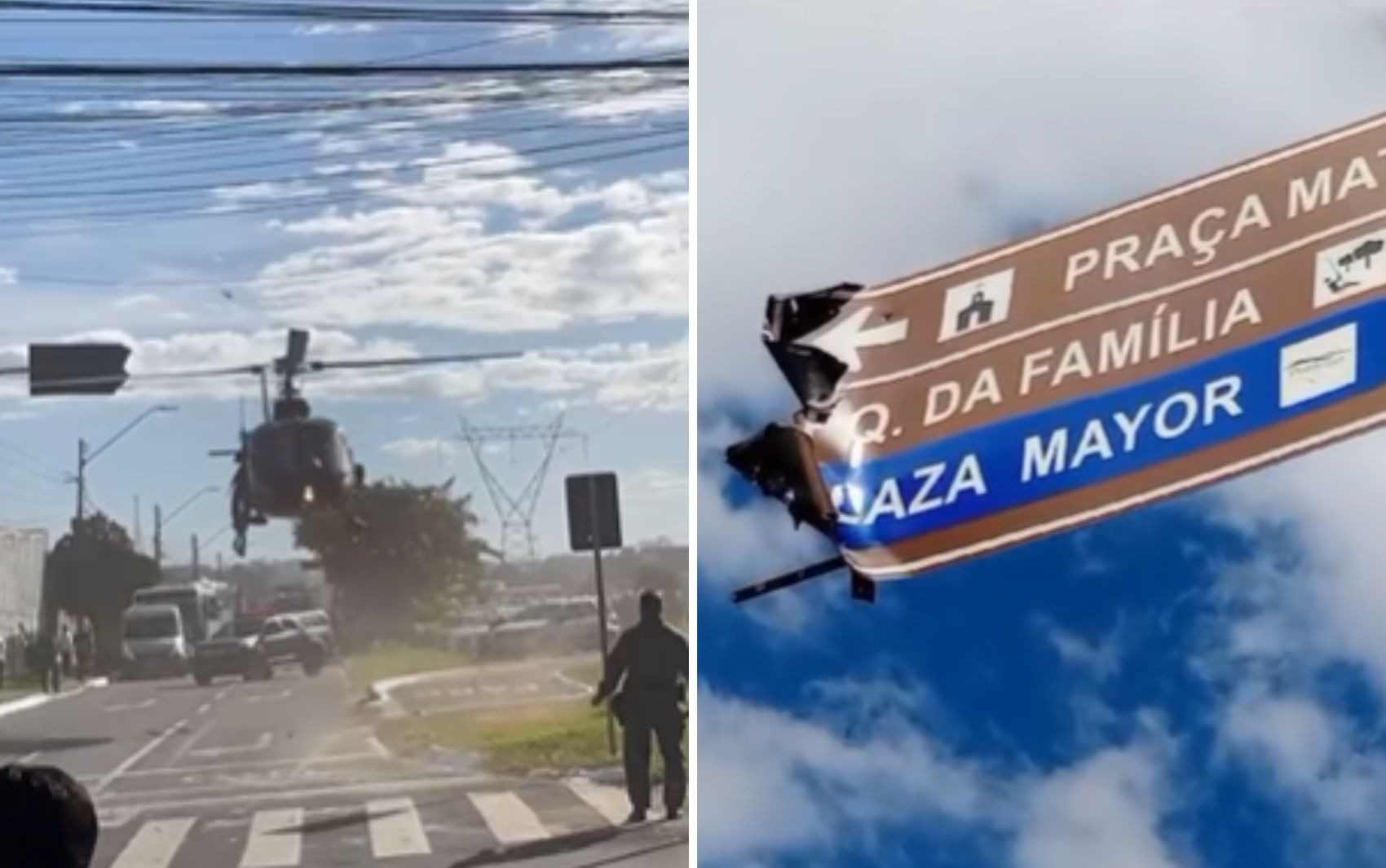 Vídeo mostra helicóptero da PM sendo retirado em caminhão após bater em placa de trânsito