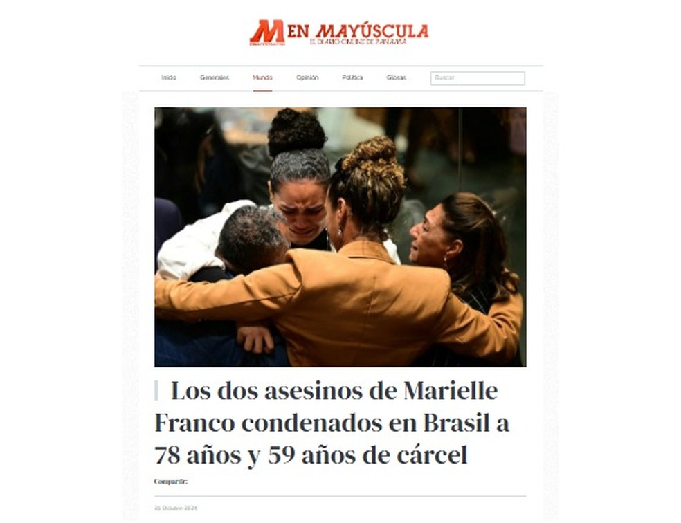 O portal panamenho 'En Mayúscula' publicou sobre a decisão do júri popular — Foto: Reprodução/En Mayúscula