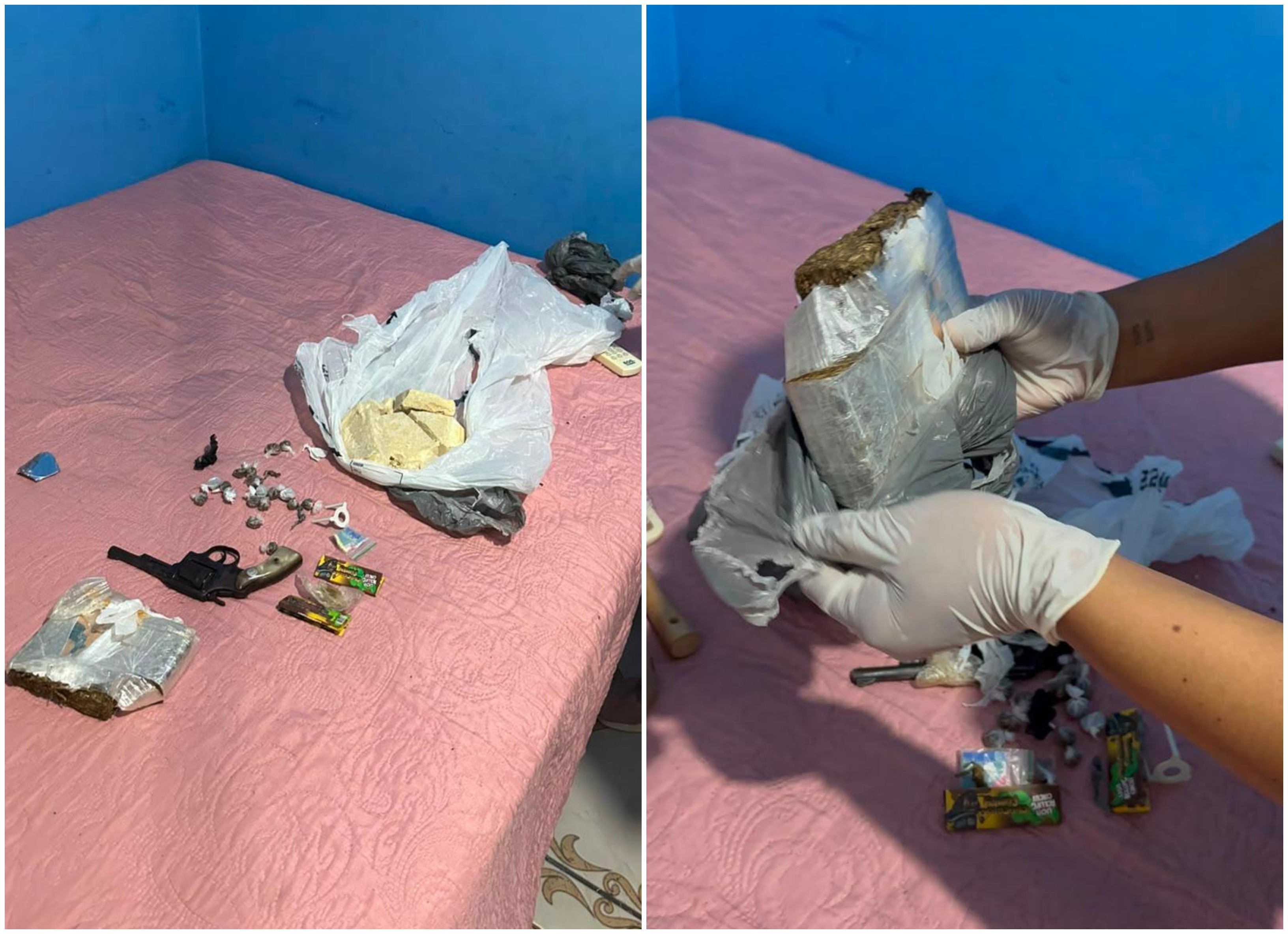 Dupla investiga por tráfico é presa com 1,3 kg de drogas, arma e dinheiro em São João da Baliza