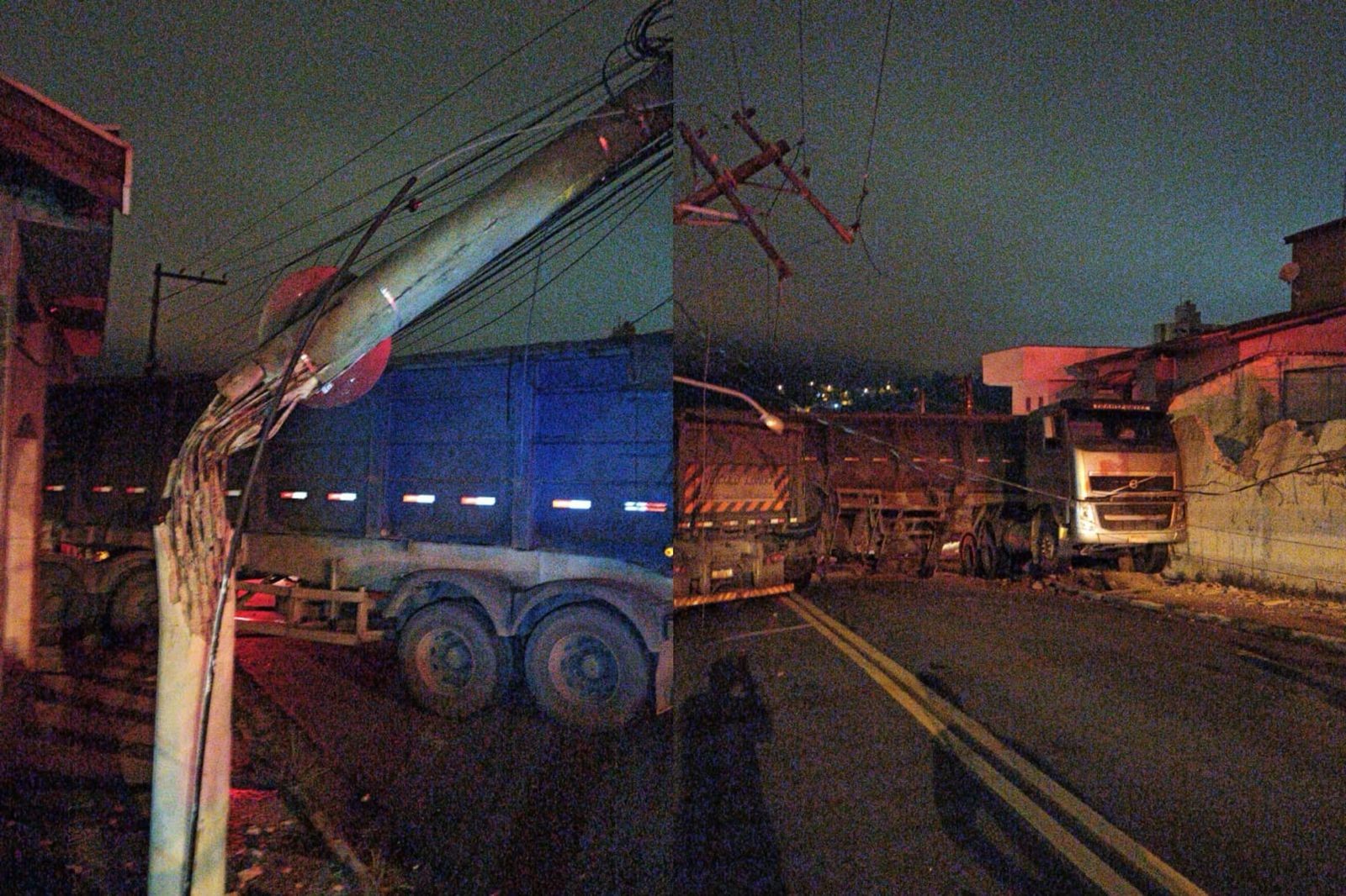 Carreta derruba poste, atinge muro de casa e deixa bairro sem energia elétrica em Campo Limpo Paulista