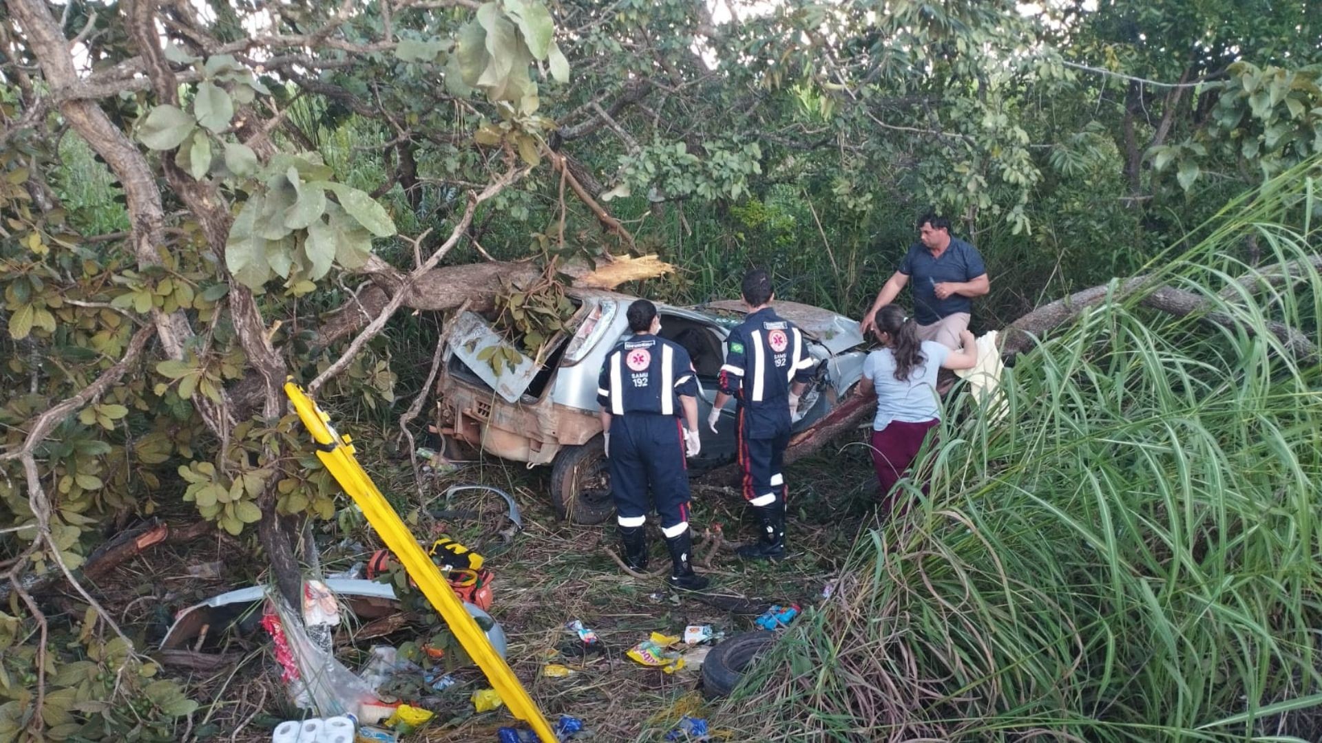 Carro sai da pista, bate em árvore e motorista morre na BR-365; adolescente e mãe sobrevivem