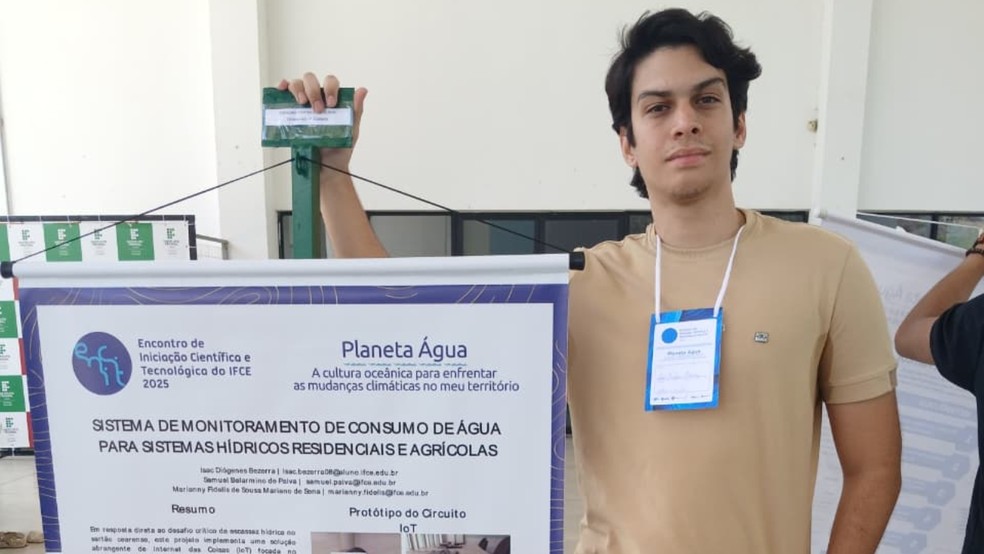 Isac Diógenes criou um sistema de monitoramento em tempo real do consumo de água com a Internet das Coisas. — Foto: Arquivo pessoal