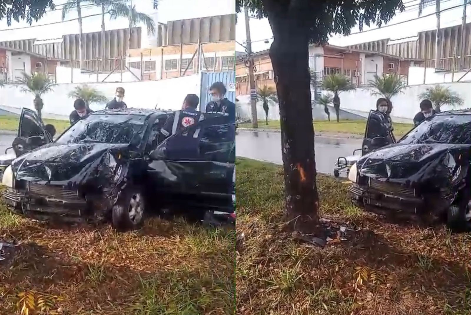 Carro colide de frente com árvore e deixa feridos em Jundiaí