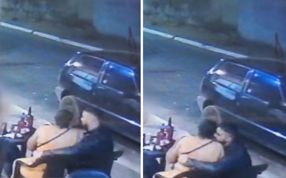 Mulher é vista em bar horas antes de ser espancada pelo namorado, em Goiás — Foto: Reprodução/TV Anhanguera