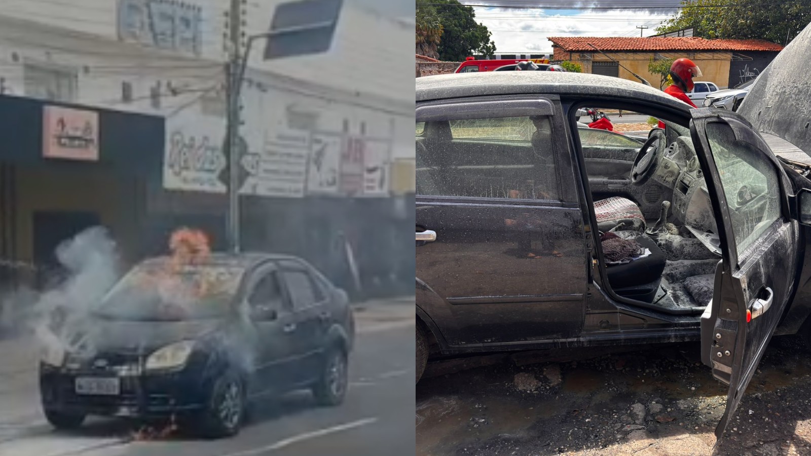 Vídeo: carro pega fogo em avenida de Teresina e mobiliza pessoas para conter chamas