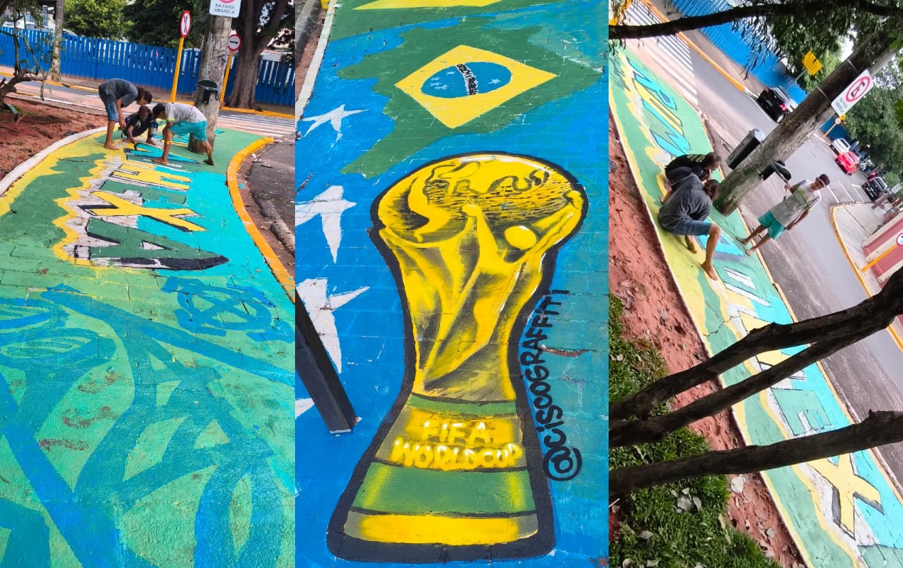 De verde e amarelo: voluntários decoram Parque Vitória Régia em Bauru para a Copa do Mundo