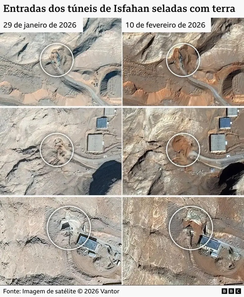 Entradas dos túneis de Isgahan seladas com terra — Foto: BBC