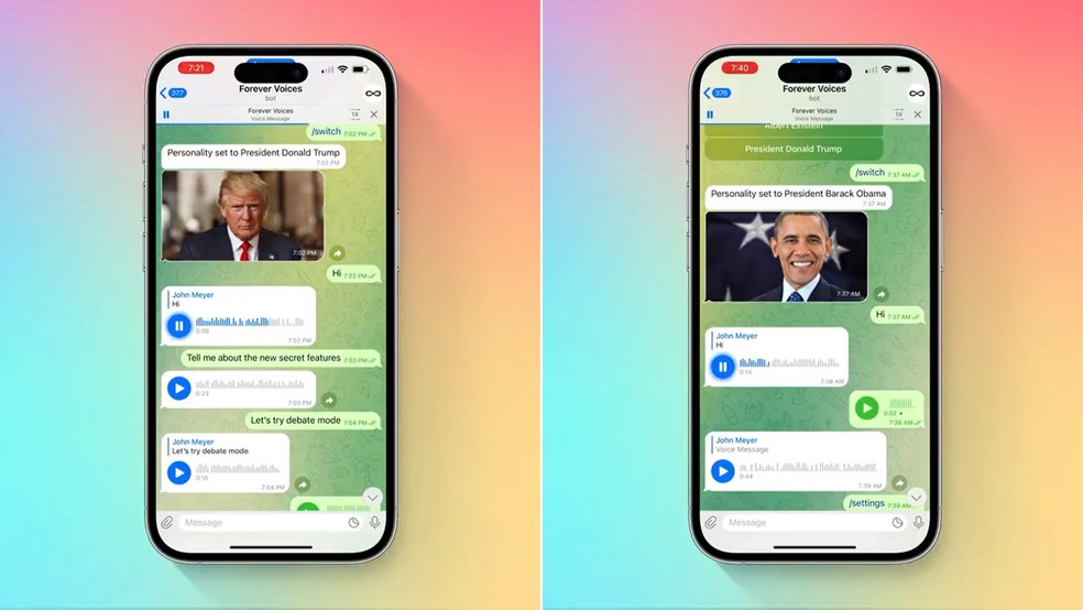Forever Voices tem vers&otilde;es virtuais que imitam voz e personalidade de famosos como os ex-presidentes americanos Donald Trump e Barack Obama &mdash; Foto: Divulga&ccedil;&atilde;o/Forever Voices