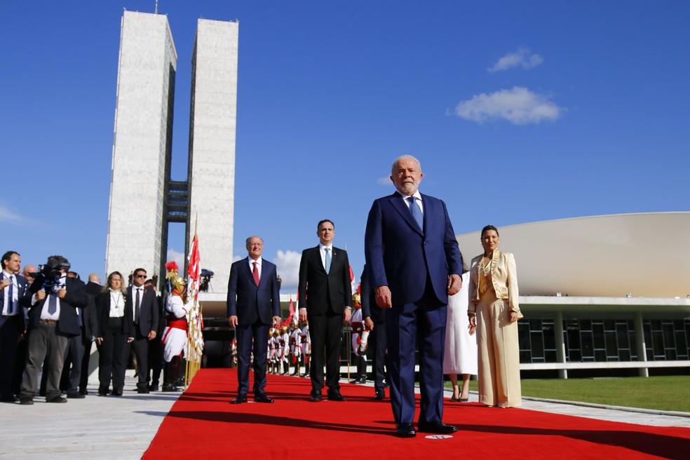 O presidente Lula em frente ao Congresso Nacional, durante a cerimnia de posse de seu terceiro mandato em 2023  Foto: Marina Ramos/Agncia Cmara