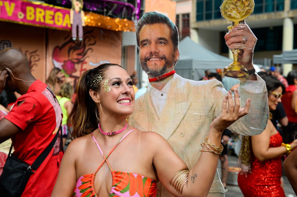 Foliã se veste de Bebel, personagem de Camila Pitanga na novela Paraíso Tropical, que fazia par romântico com atoe Wagner Moura — Foto: Alex Ferro / Divulgação Riotur
