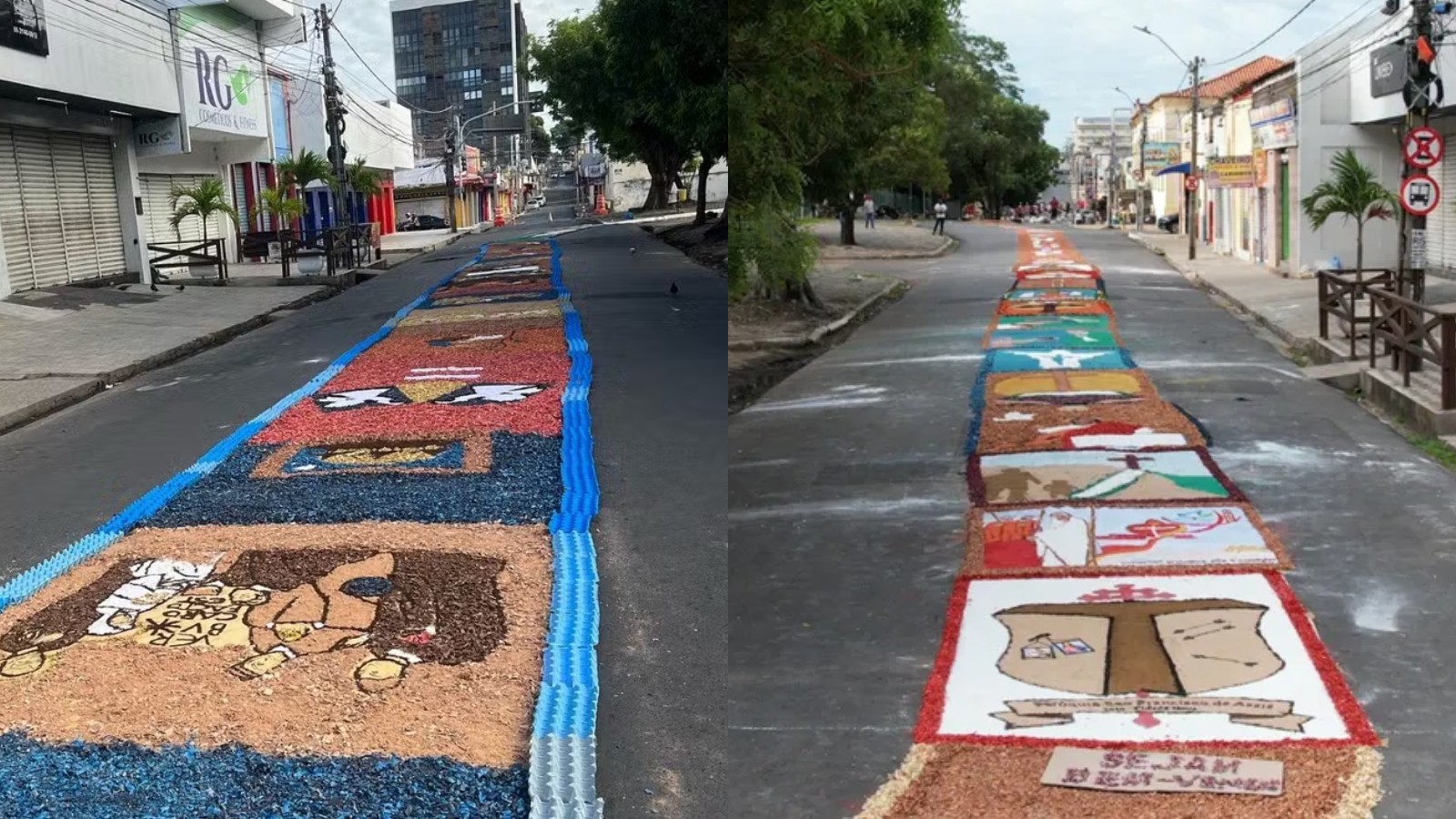 Corpus Christi: tapetes de 1,5 km são montados por cerca de 600 voluntários no Centro de Teresina